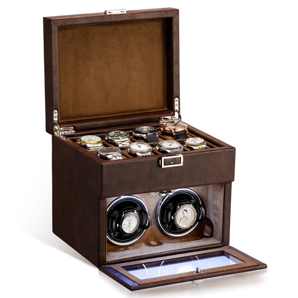 Watch Winder winder winder New Automatic Watch Suitable for both and watches Brown (2-watch winder) (2-watch + 8-watch storage) (4-watch + 6-watch