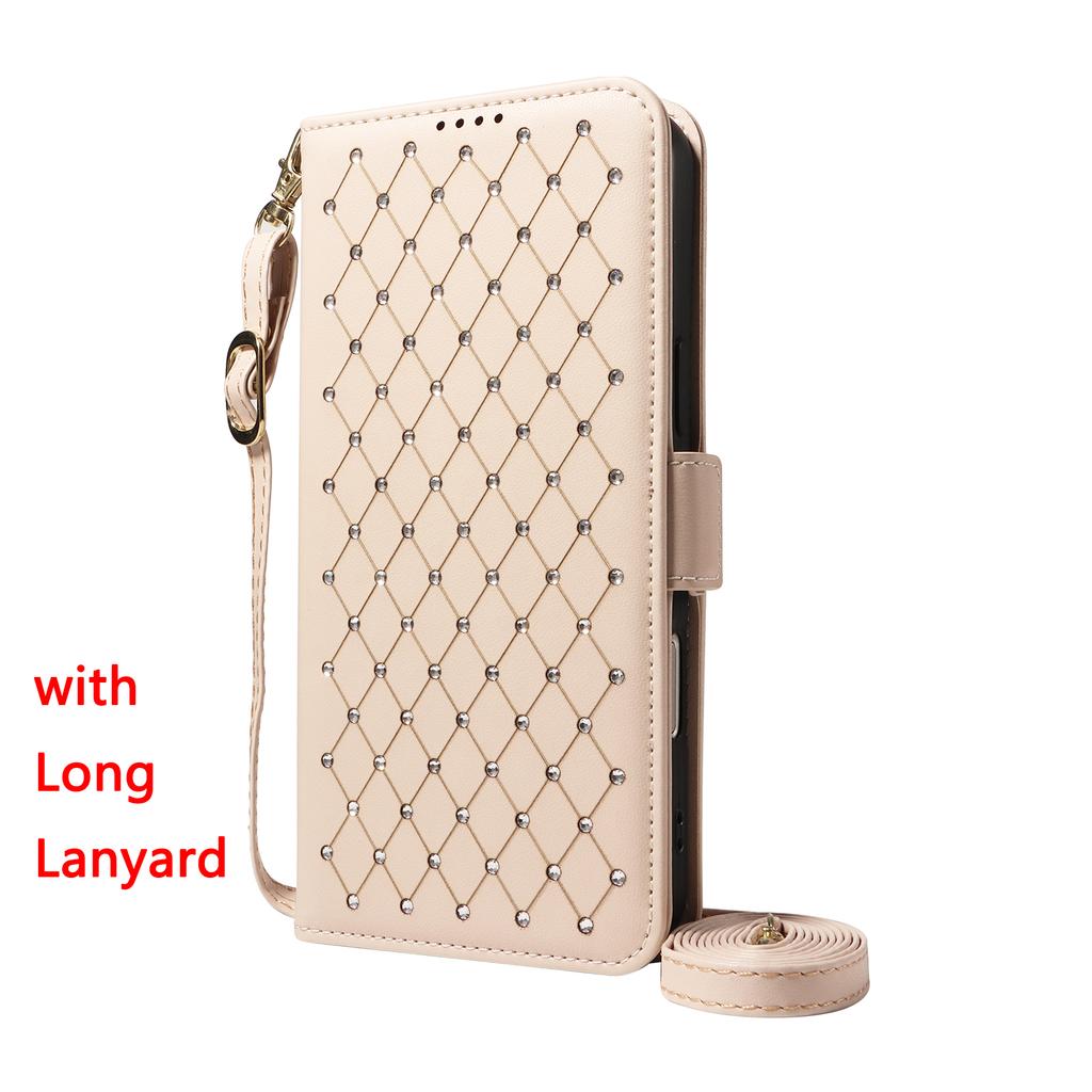 Phone Case for iPhone 17 16 Pro Max 15 Plus 14 13 Plus 12 Pro Max Bling Leather Phone Case with Lanyard Flip Wallet Stand Cover