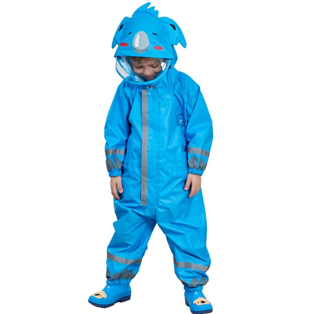 Children's Waterproof One-Piece Rain Suit Hooded Raincoat Cartoon Design Full Body Protective Rainwear for Outdoor Use