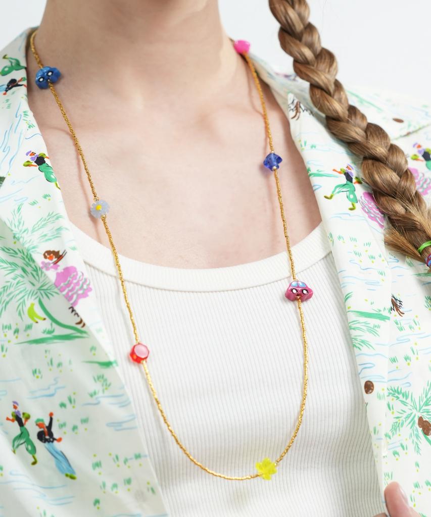Bonbeau Unique And Fun Charms Gold Beads Long Necklace Color Motif Charm Gold Bead Long Necklace Kitsch Necklace