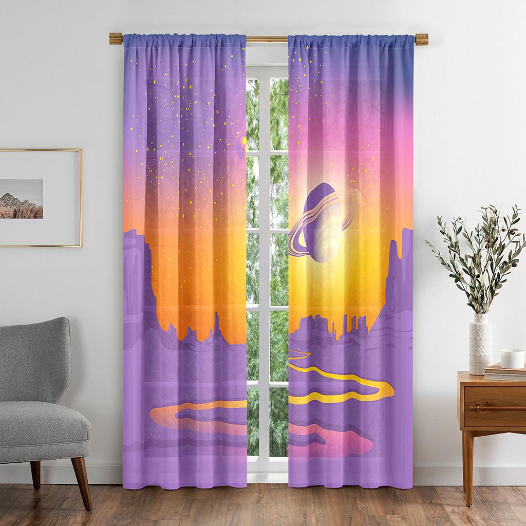 

Brightly Colored Space Galaxy Colorful Planets Cartoon-style Blackout Window Area Window Covering Living Indoor Room Rest Room Bath Rooms Kitchen W50 X H130(CM)X2&Hook