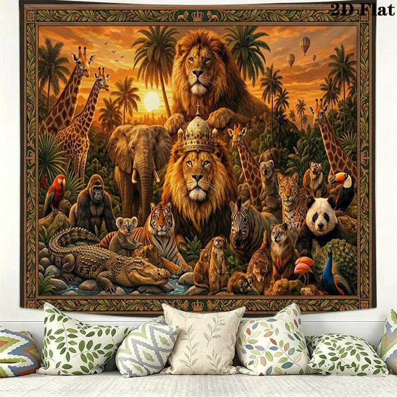 Afrikanische Tiere Wandteppich Ästhetischer Wandbehang Bedruckter Stoffdecke Dekorative Wandteppiche für Schlafzimmer Wohnzimmer Heimdekoration