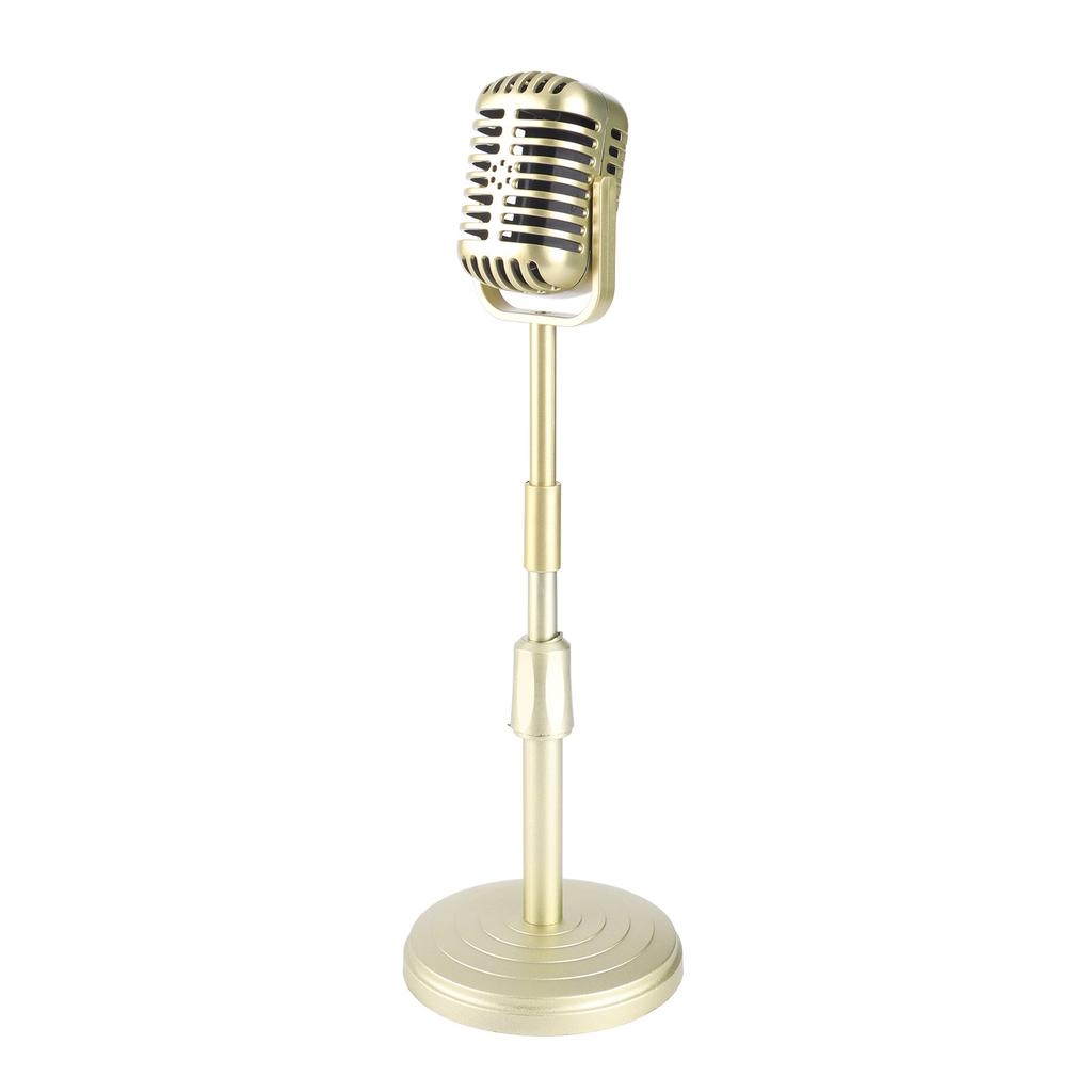 Simulation Old Fashioned Microphone Model with Stable Base and Support Rod Retro Style Mic Prop Set for Photography