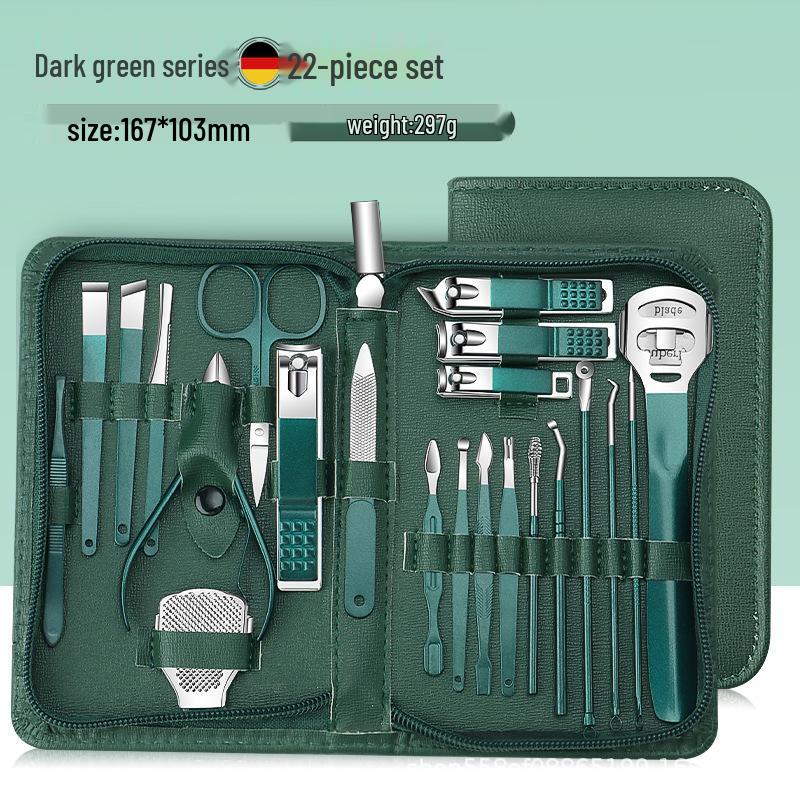 Dark Green 35-Piece Nail Clipper & Manicure Set with Zip Bag