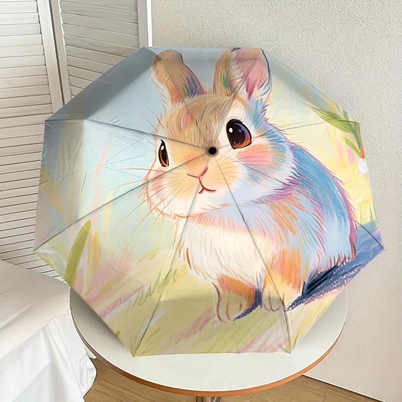 Adorable Bunny Perfect for Outdoor Adventures - Auto-Opening Umbrella, Lightweight and Durable Travel Accessory 071