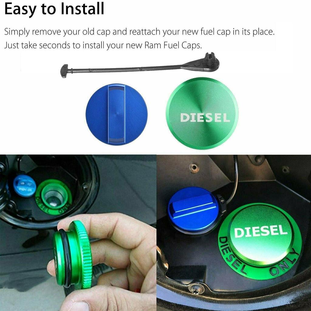 DIESEL Fuel Cap&Blue DEF Cap For 2013-2018 Dodge Ram 2500 3500 Cumm Aluminum