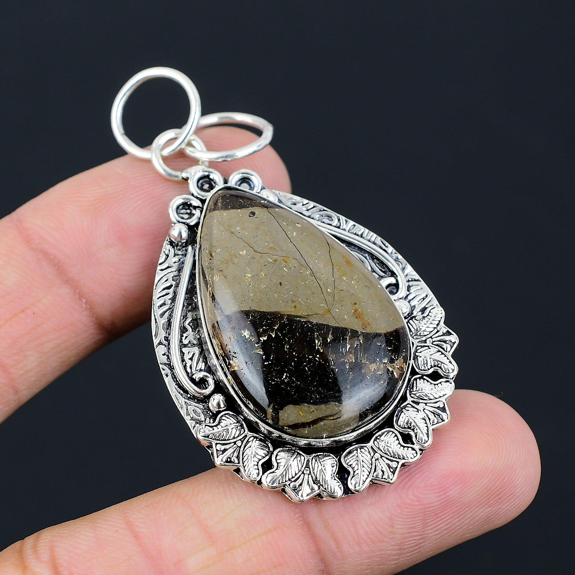 Wedding Gift For Her 925 Sterling Silver Natural Septarian Gemstone Pendant