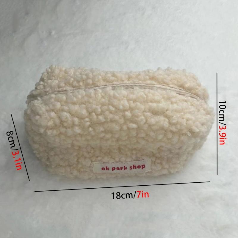 Lamb Hair Cosmetic Bag Plush Storage Bag Cute Stationery Bag Large Capacity Stationery Cosmetic Storage Bag