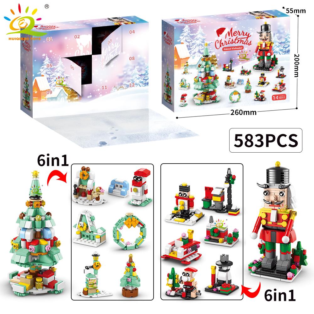 Christmas Countdown Calendar Elk Deer Santa Claus Building Blocks City Snow House Xmas Tree Bricks Set Toy for Children