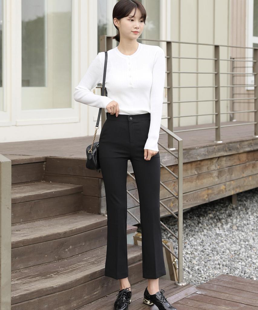 Ppaeppae Domestic Secret Waistband Side Slit Semi-Bootcut Stretch Slacks