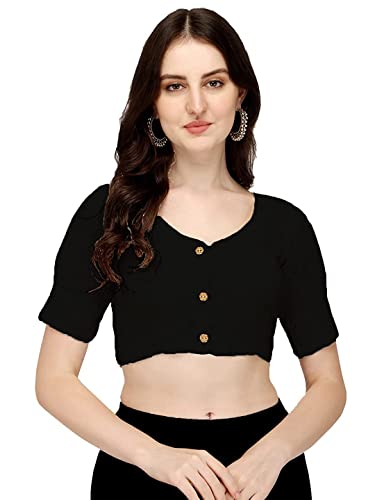 Vihu Fashion Women's Cotton Chikankari Embroidery Work Readymade Saree Blouse (38, Black)