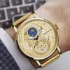 PINTIME Luxury Gold Stainless Watch Dragon Skeleton Mechanical Watch Men Moon Phase Tourbillon Wristwatch
