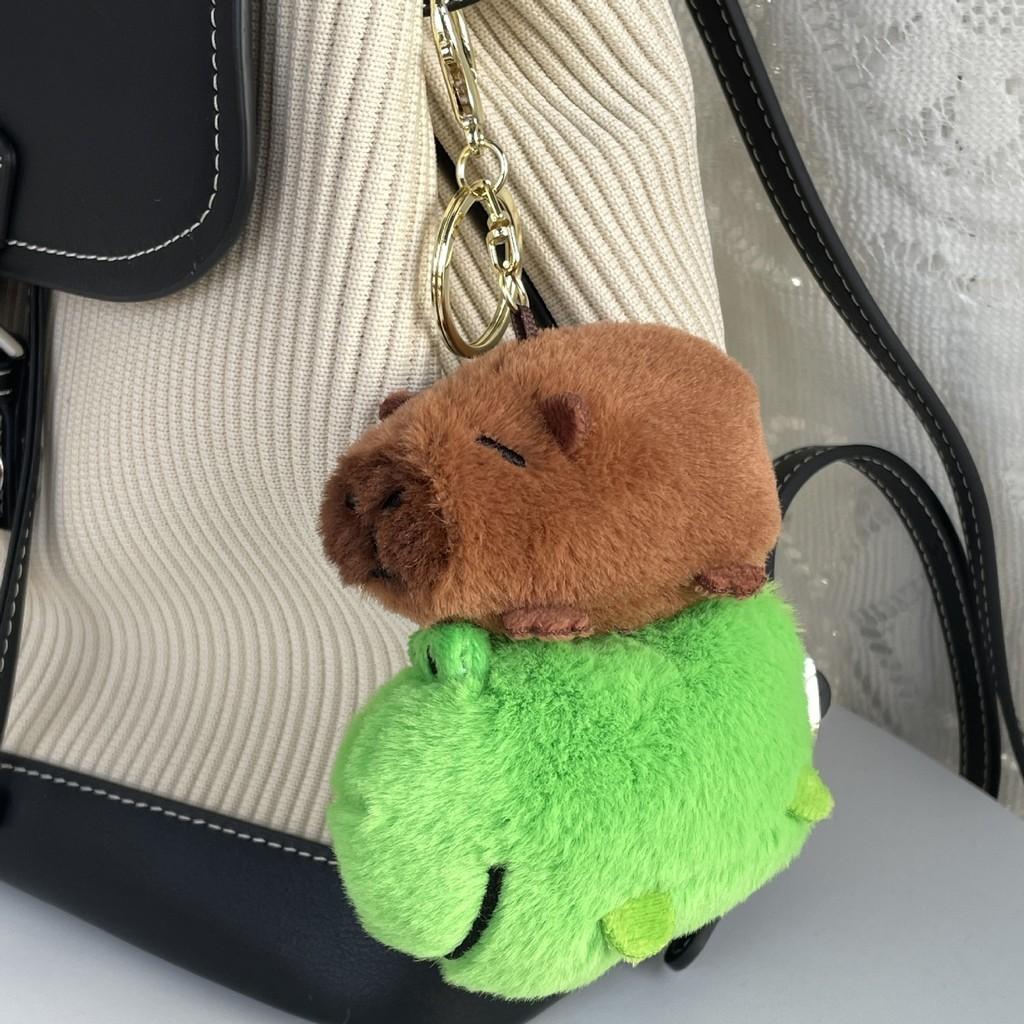 Green Guitar Capybara Plush Toy Short Fur Musical Student Backpack Keychain Cute Collectible Gift