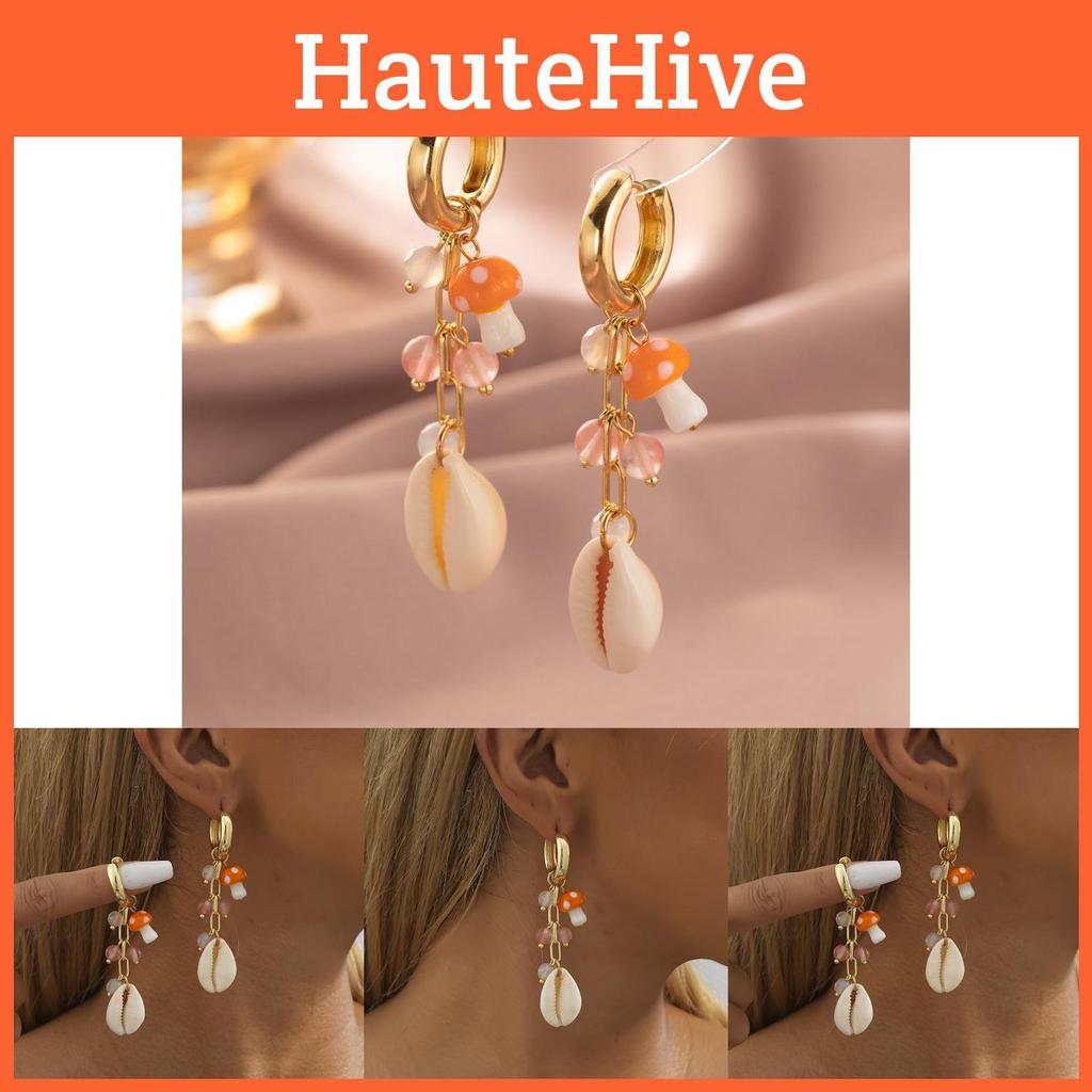 Stone Natural Stylish Shell Mushroom Earrings For Women Street 2023 Fashion