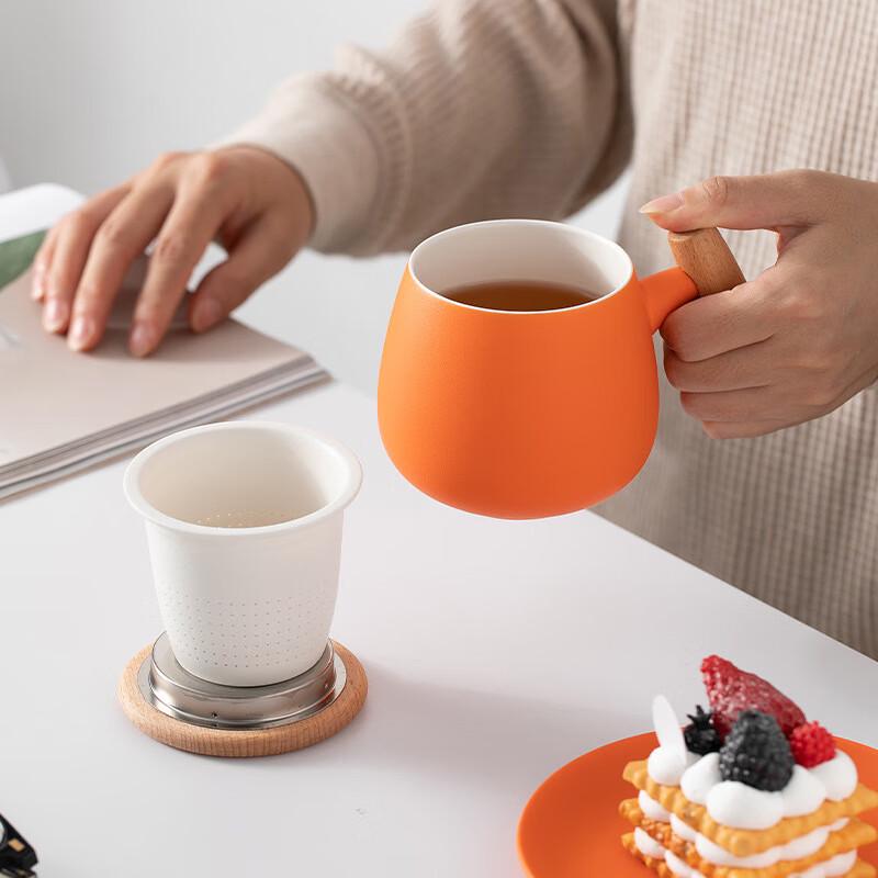TLAKEHO Ceramic Tea Infuser Cup with Wooden Handle