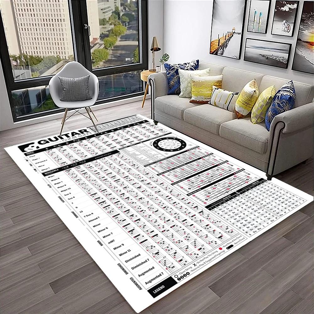 Music Guitar Chord Theory Chart Piano Carpet Rug Non-slip Mat for Home Living Room Bedroom Sofa Decor Kids Area Rug