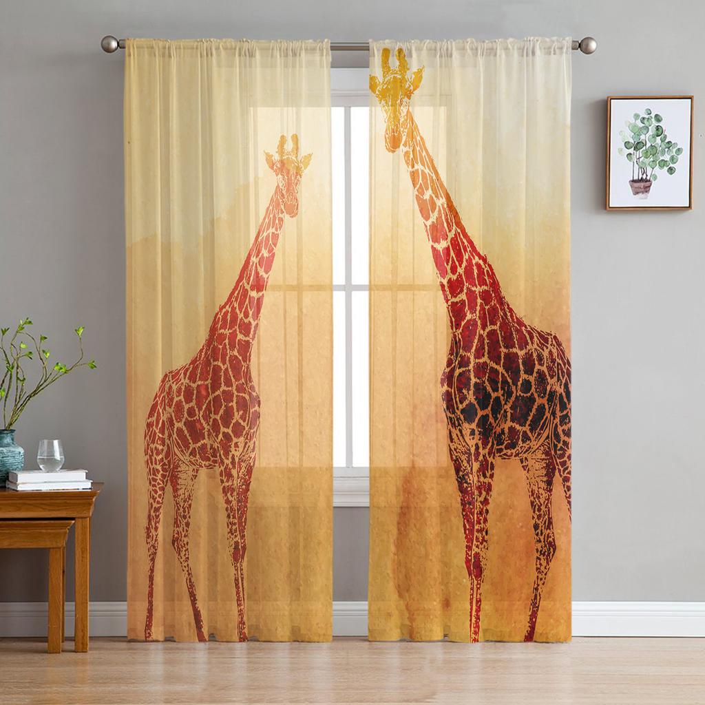 Animal Giraffe Probe Window Treatment Tulle Modern Sheer Curtains for Kitchen Living Room the Bedroom Curtains Decoration