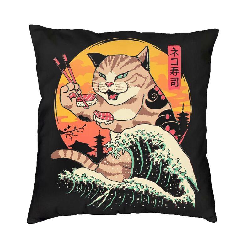 Japanese Samurai Cat Cushion Covers Sofa Home Decorative Square Throw Pillow Cover 40X40Cm
