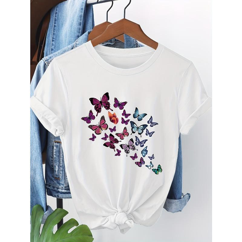 European Size European Size Butterfly Print Short Sleeve T-Shirt S белый