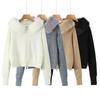 Women's Hooded Knit Cardigan with Fur Collar, Slim Fit, Short Loose Sweater for Autumn/Winter
