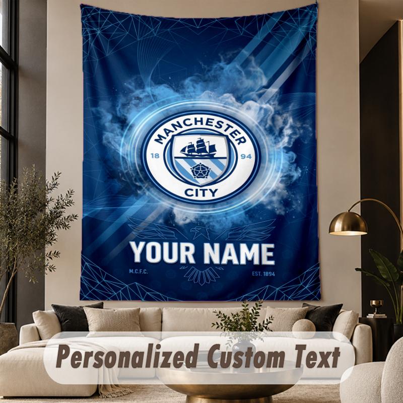 Custom Text Tapestry Manchester City Print Wall Tapestry Indoor Living Room Wall Decor