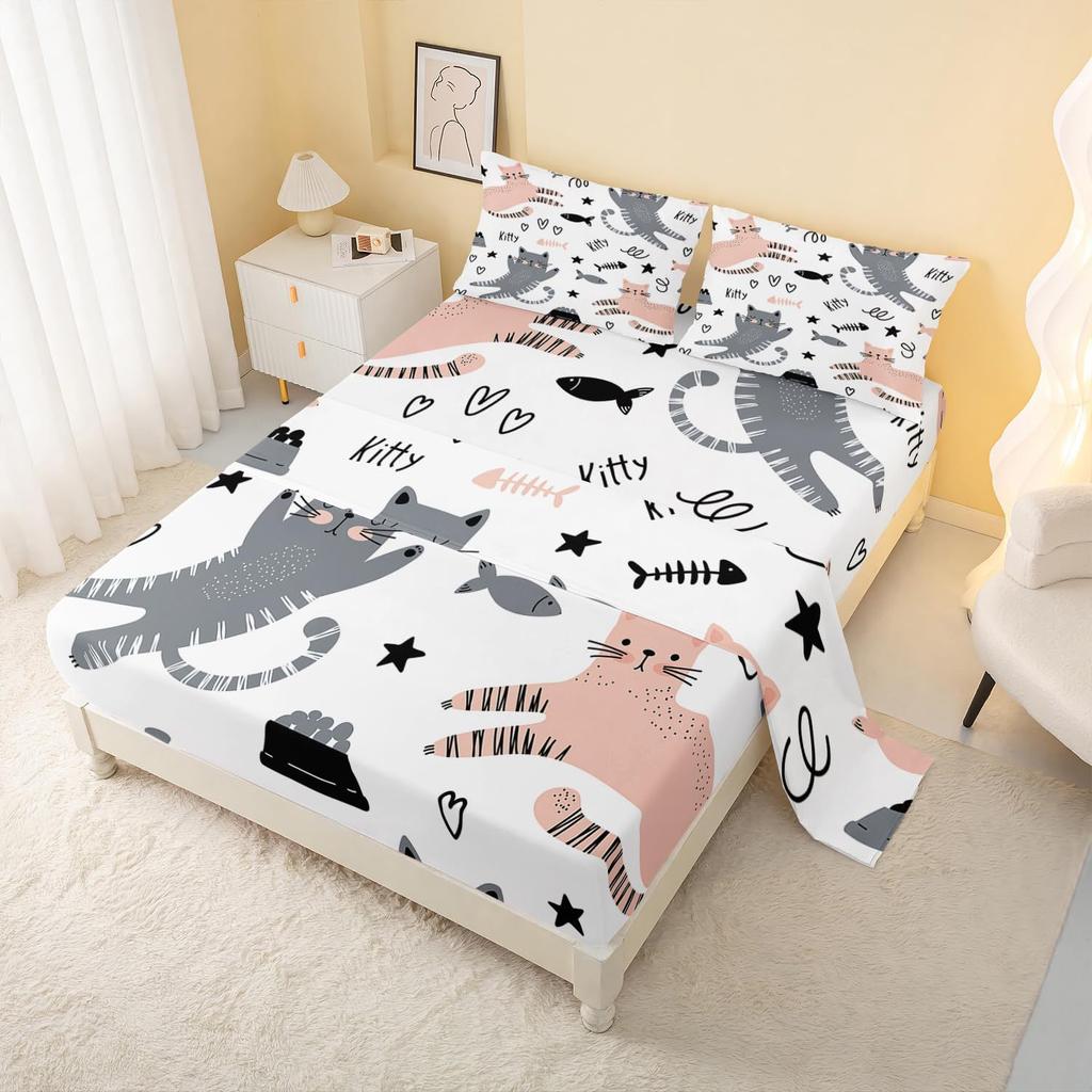 Cartoon Space Bunny Pattern Bed Hat Four-Piece Bedding Set Bedroom Dormitory Bedding Decoration