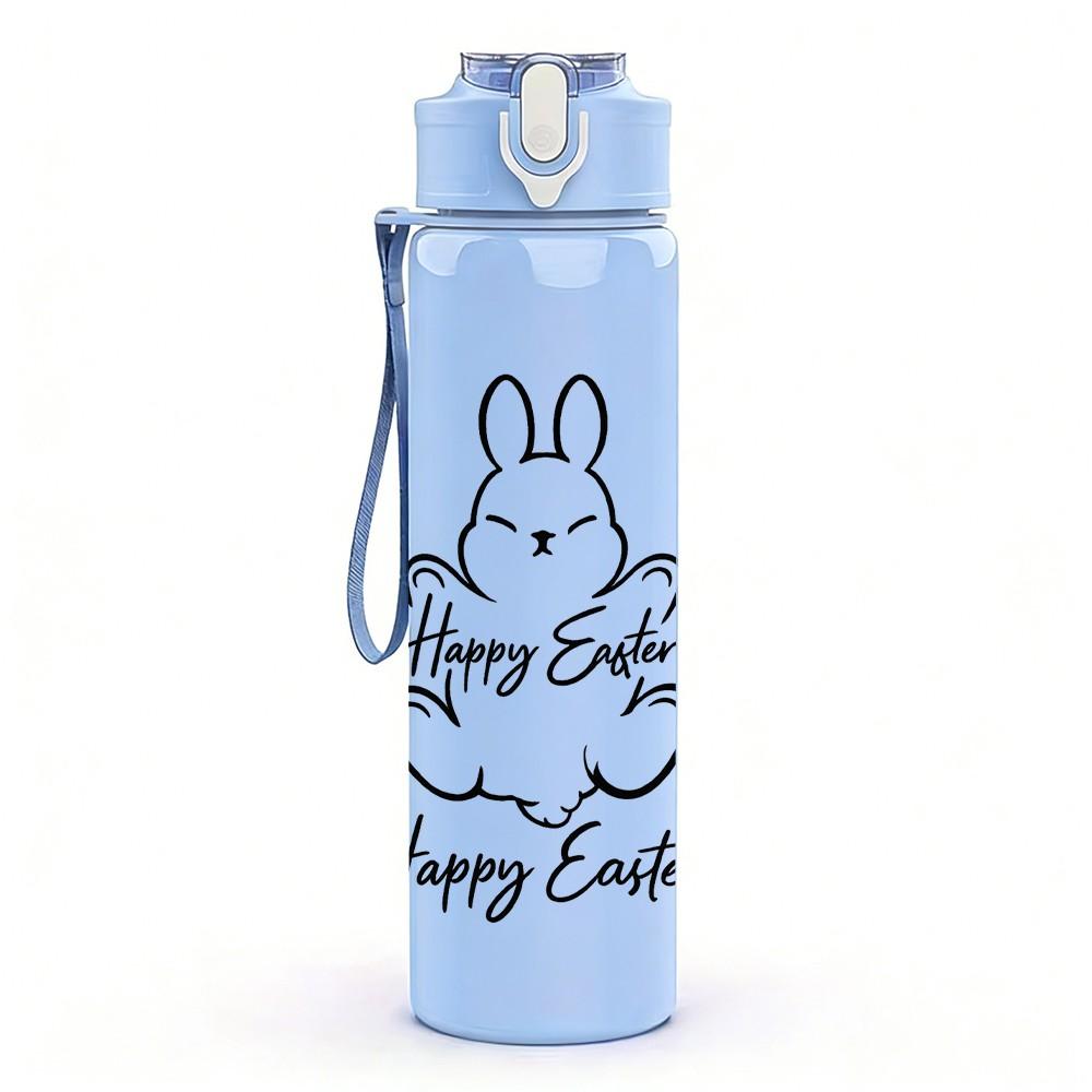 1PC Happy Easter Bunny Sketch 750ml Color Plastic Sports Water Bottle Leakproof Flip Straw Lid Suitable for Sports Office Home Use