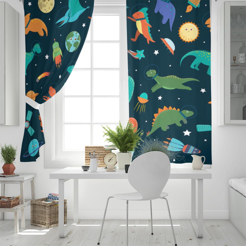 Animal Dinosaur Space Planet Windows Curtains for Living Room Child Bedroom Window Treatment Blinds Kitchen Curtains