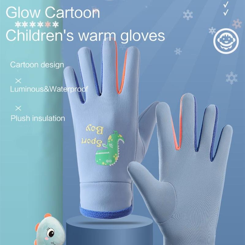 Children Waterproof Skiing Gloves Winter Windproof Snowing Gloves for Kids Skiing Fluorescence Outdoor Sports Necessary