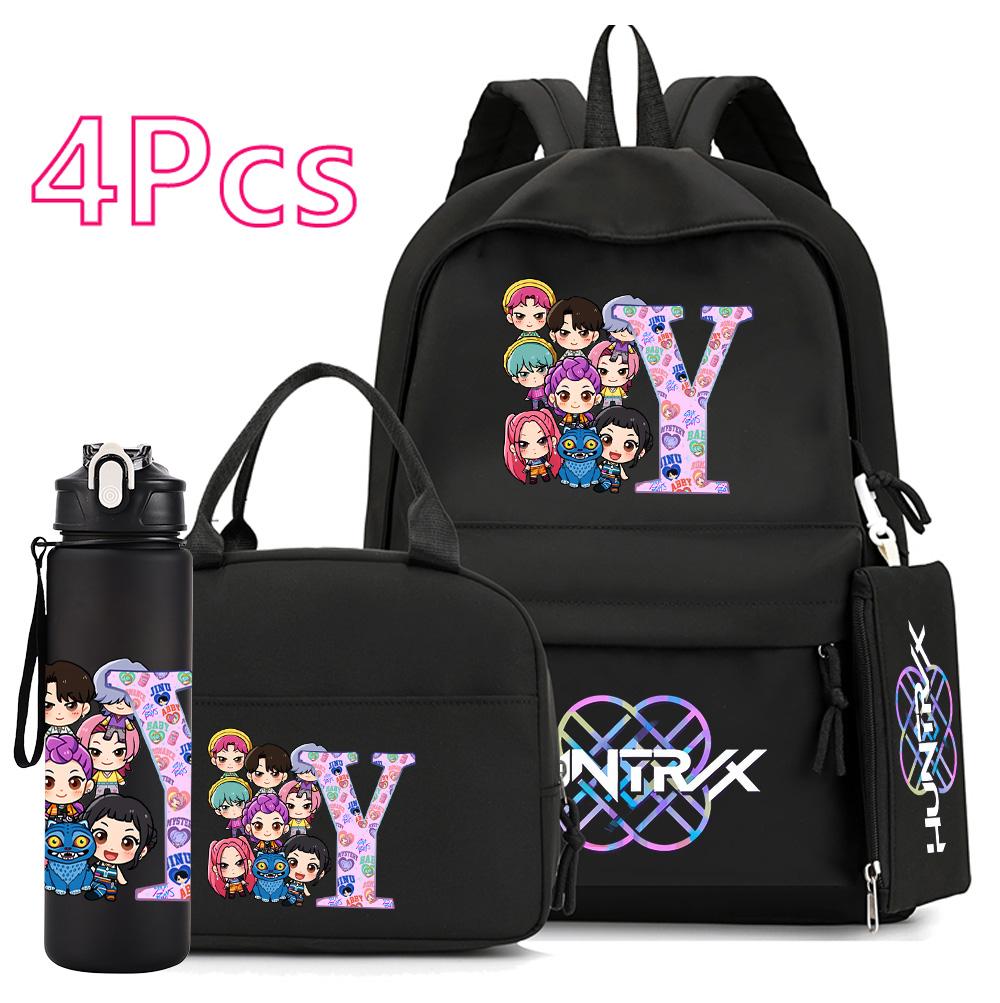 4 Stück/Set K-Pop Bedruckte 750 ml Wasserflasche Rucksack Handtasche Federmäppchen für Teenager Junge Mädchen Schultasche Große Kapazität wasserdicht Bücherrucksack Mochila