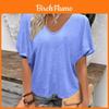 T-shirt Casual Estiva con Scollo a V Manica Corta Tessuto Cotone Poliestere Per Comodo Uso Quotidiano