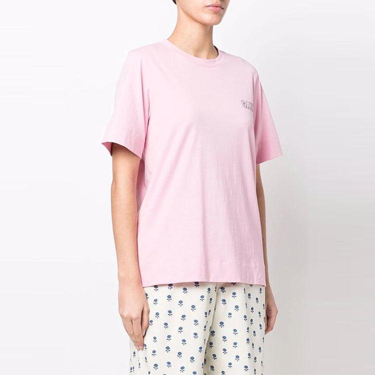 Ganni Logo Print Round Neck Short Sleeve T-Shirt Women tops T3200-465