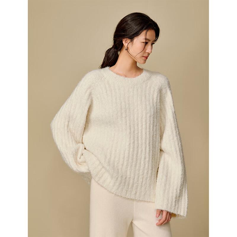 INMAN Women's 2025 Winter Wool Blend Textured Sweater