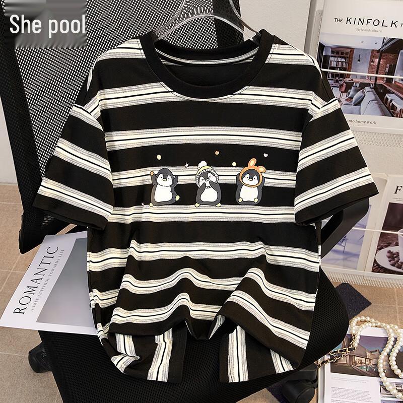 

Women s Striped Casual Loose Fit Round Neck T-Shirt L