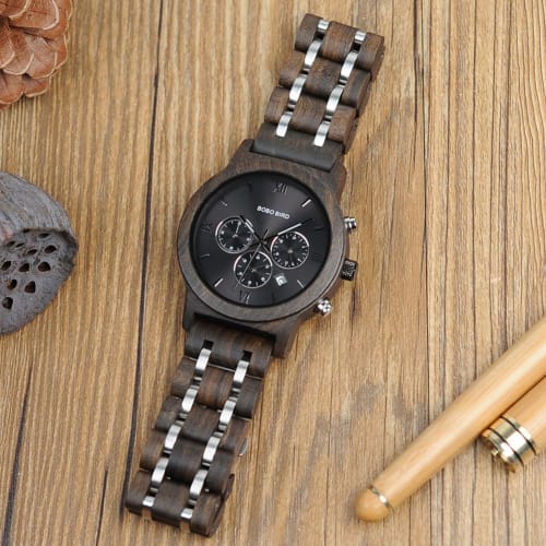 BOBO BIRD Pair Watches, Wooden Watches with Gift Box, Analog, Japanese Quartz Movement, Chronograph, Lightweight, Date Display, Stopwatch, Men's and W
