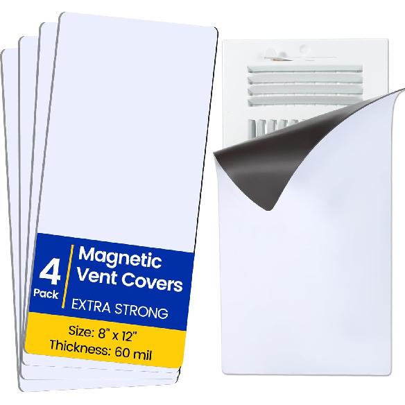 Magnetic Vent Covers, Extra Strong Magnets, 8" X 12" (4 Pack) Ultra Thick 60mil, Complete Seal, Air Vent Covers for Home Floor, Ceiling, Wall