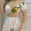 Women's Temperament Elegant Printed High Waist Slim Casual Navel Dress