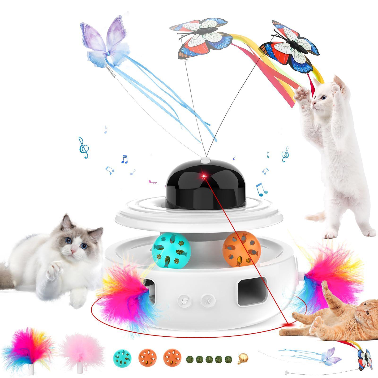 

Smart Interactive Cat Toys Indoor Quiet Electric with LED Light & Feather Rechargeable Automatic Rolling Ball for Boredom Relief белый