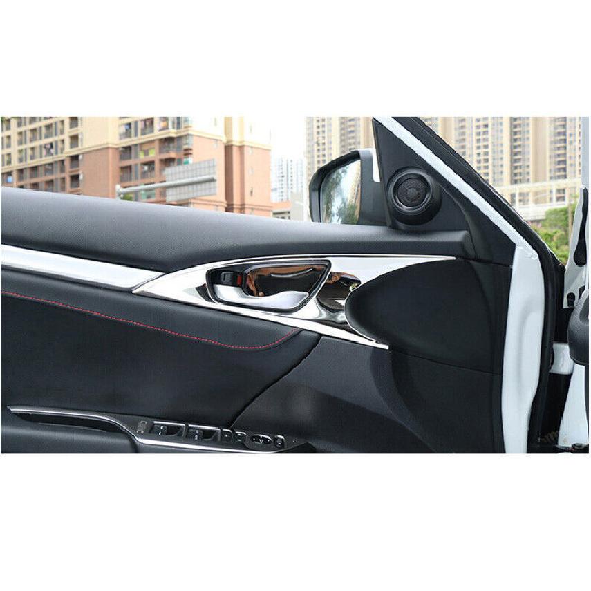 Fit For Honda Civic Frame Trim Inner Door Handle Bowl 2016-2021 4X Steel Chrome