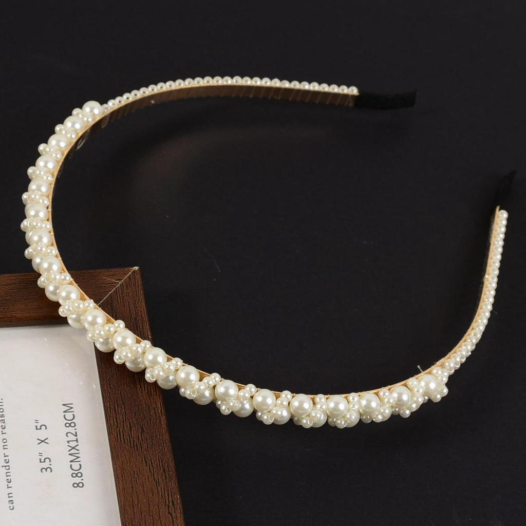 Handwoven Faux Pearl Headband & Bow Hair Clip Set for Brides