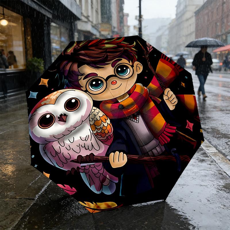 Harry Potter Owl 8 Ribs 3Fold Black Glue Uv Protection Umbrella Sun Protection Rainproof Compact Folding Umbrella For Travel Daily Use C923638