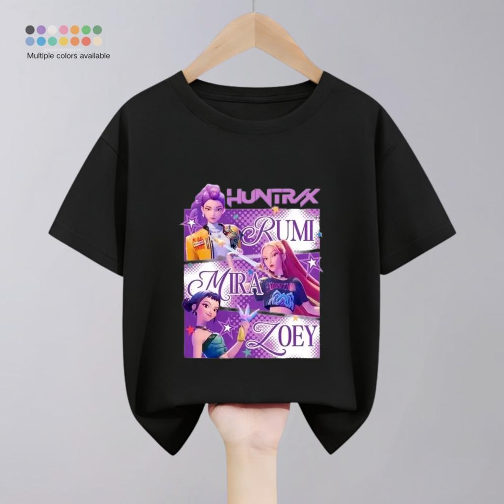 Solid Color Simple Fashion Kids Huntrix T-shirts Tops Short-sleeved Children's Clothing Korean Popular Cartoon Tshirt 1-11 Age