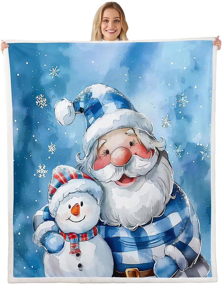 Kids Snowman Fleece Blanket,Christmas Santa Claus Blanket Throw for Boys Girls,Winter Snowflake Blankets Throws Xmas Decorations 75X95CM