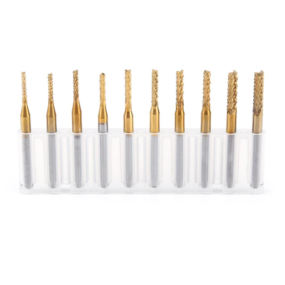 

10pcs Titanium Coat Tungsten Carbide 1.5mm3.175mm End Mill Engraving Bits CNC Rotary Burrs Set