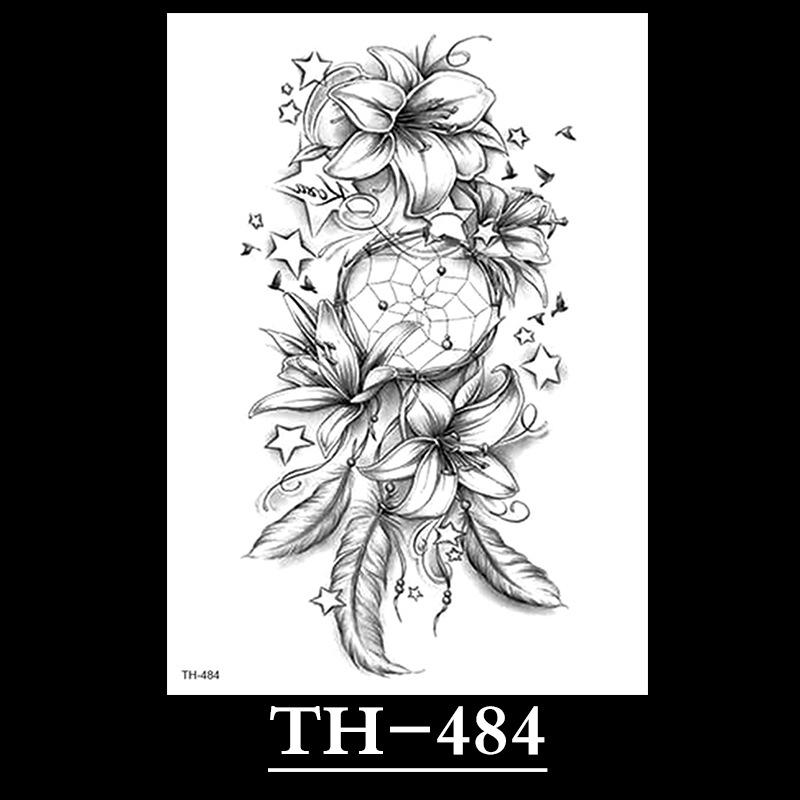 Flower Arm Tattoo Sticker, Half Arm Waterproof Tattoo Sticker, Sketch Line Tattoo Sticker Tattoo