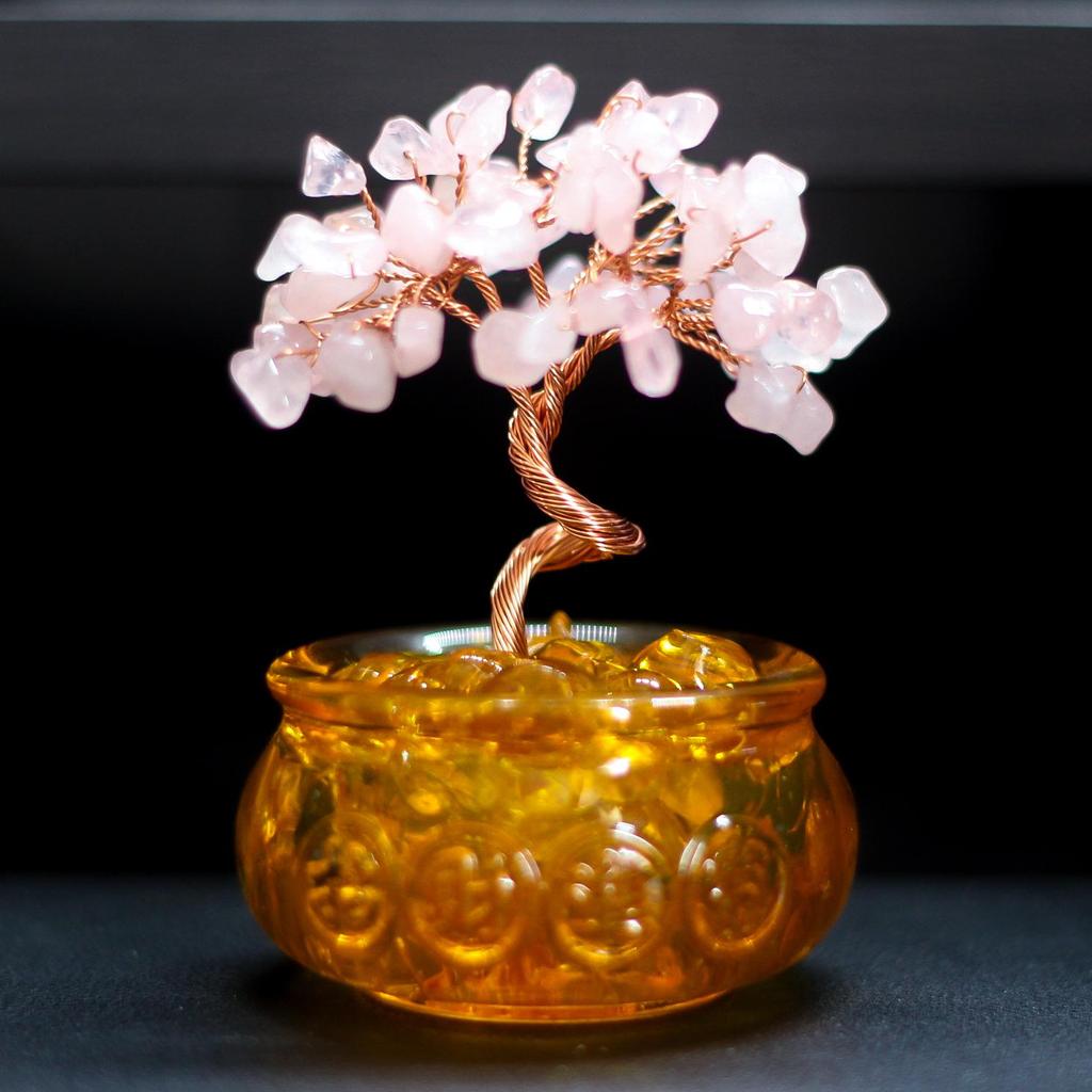 Handcrafted Yellow Citrine Money Tree Teacup Crystal Home Decor