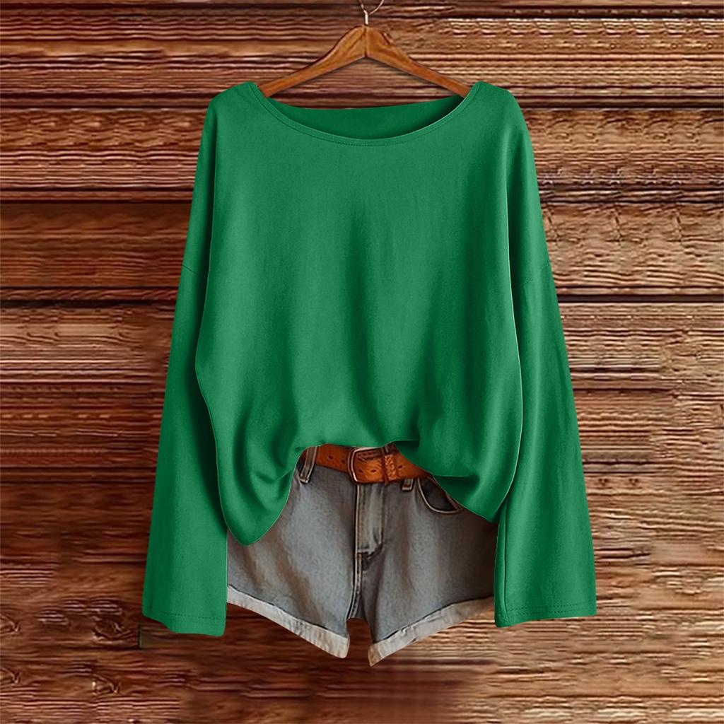 Langarmshirts für Damen Einfarbige T-Shirts Blusen Lässig Übergröße Basic Oberteile Pullover