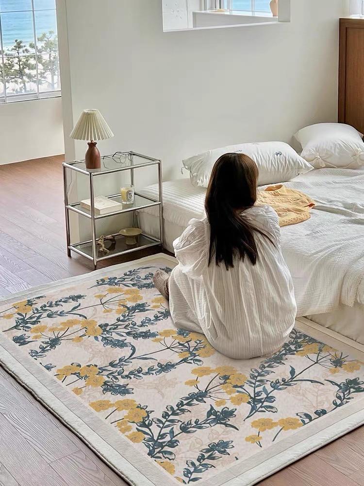 Korean Flower Imitation Cashmere Carpet Living Room Decoration Sofa Coffee Table Mat Cloakroom Girl Bedroom Bed Blanket