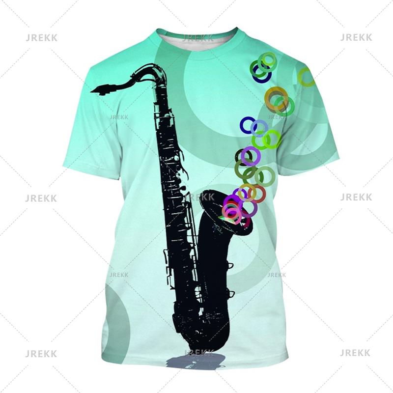 Saxophone Jazz Music T Shirt For Women 3D Print Summer Casual Round Neck Hip Hop T-shirt Short Sleeves Tops Tee Clothes