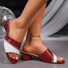 Fashion Fashion Slippers Square Toe Open Toe Rhinestone Color Block Block Heel Anti-Slip Wear-Resistant Low Heel Shoes